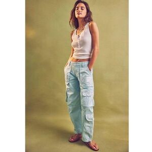 NWOT Free People We The Free Lap of Luxury Low Rise Barrel Cargo Jean Aquamarine